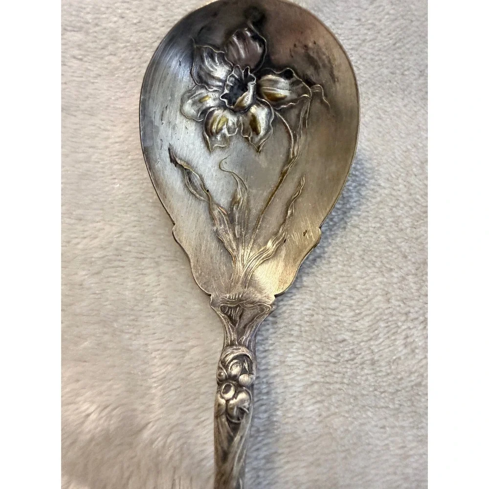 Oxford‎ Silver Plate Co Narcissus 1908 Art Nouveau Berry Serving Spoon Floral